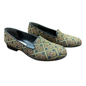 Talbots Needlepoint Geometric Tapestry Navy Slip-on Loafers Shoes Women's 6.5‎ B